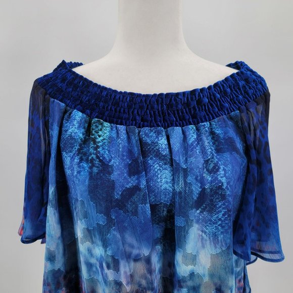 NWT Tahari Blue Floral Animal Print Flowy Blouse S - Picture 2 of 10